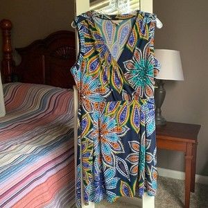 BANANA REPUBLIC Floral Faux Wrap Dress Sleeveless V-Neck Petite Large